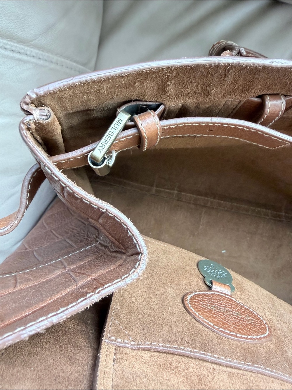 Mulberry Brown Croc-Embossed Leather Satchel - Picture 9 of 12